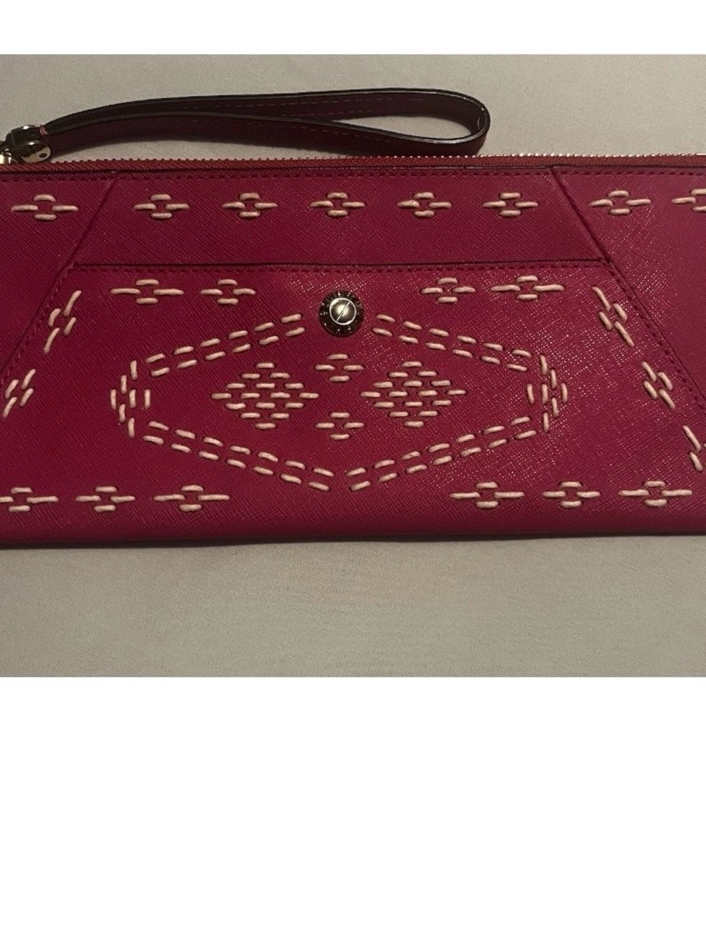 henri bendel Hot Pink Wristlet Clutch with Cream Stitching
